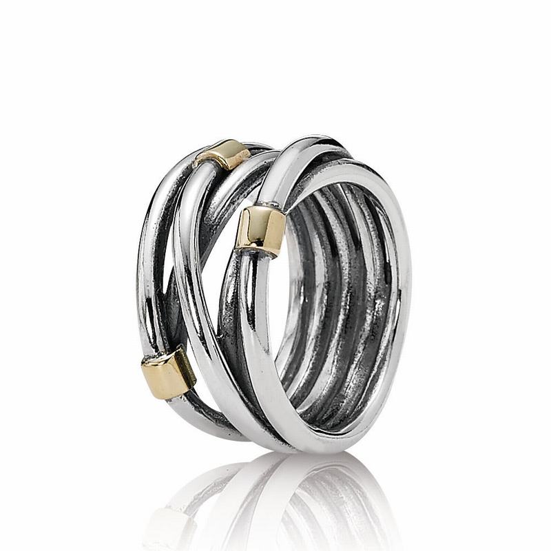 Pandora Silver Rope Bands Statement Ring - Two Tone - Canada | VO1939FY